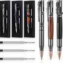 Crtiin 3 Sets Bolt Bullet Pens for Men Bullet Pen for Collector Lover with Gift Box and Black Ink Refills Christmas Thanksgiving Party Gifts(Wood Gray Black)