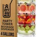 Party Tower Beverage Dispenser 4 Chambers - Large Drink Dispensers For Parties With Spigot & Lid - Plastic Drink Dispenser For Juice/Lemonade -Punch Dispenser For Parties 4 Gallon/Containers