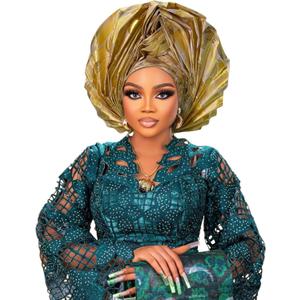 Nigerian Women's hat Folding Fan African Headscarf hat,Auto Gel Headwear, Suitable for Weddings, Parties, Special (Golden)