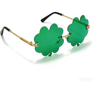 St. Patricks Day Irish Four Leaf Clover Sunglasses, Green Shamrock Sunglasses, Four Leaf Clover Leprechaun Costume Glasses for Women Men, St. Patrick's Day Party Favors Accessories (Green)