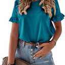PRETTYGARDEN Women's Short Sleeve Casual T Shirts Summer Ruffle Plain Round Neck Loose Fit Tee Blouse Tops