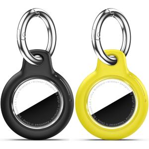 for Apple AirTag 2nd & 1st Gen, Waterproof Case for AirTag Holder Keychain,GPS Tracker Cover for Dog,Car Key,Luggage-F7-Black+Yellow