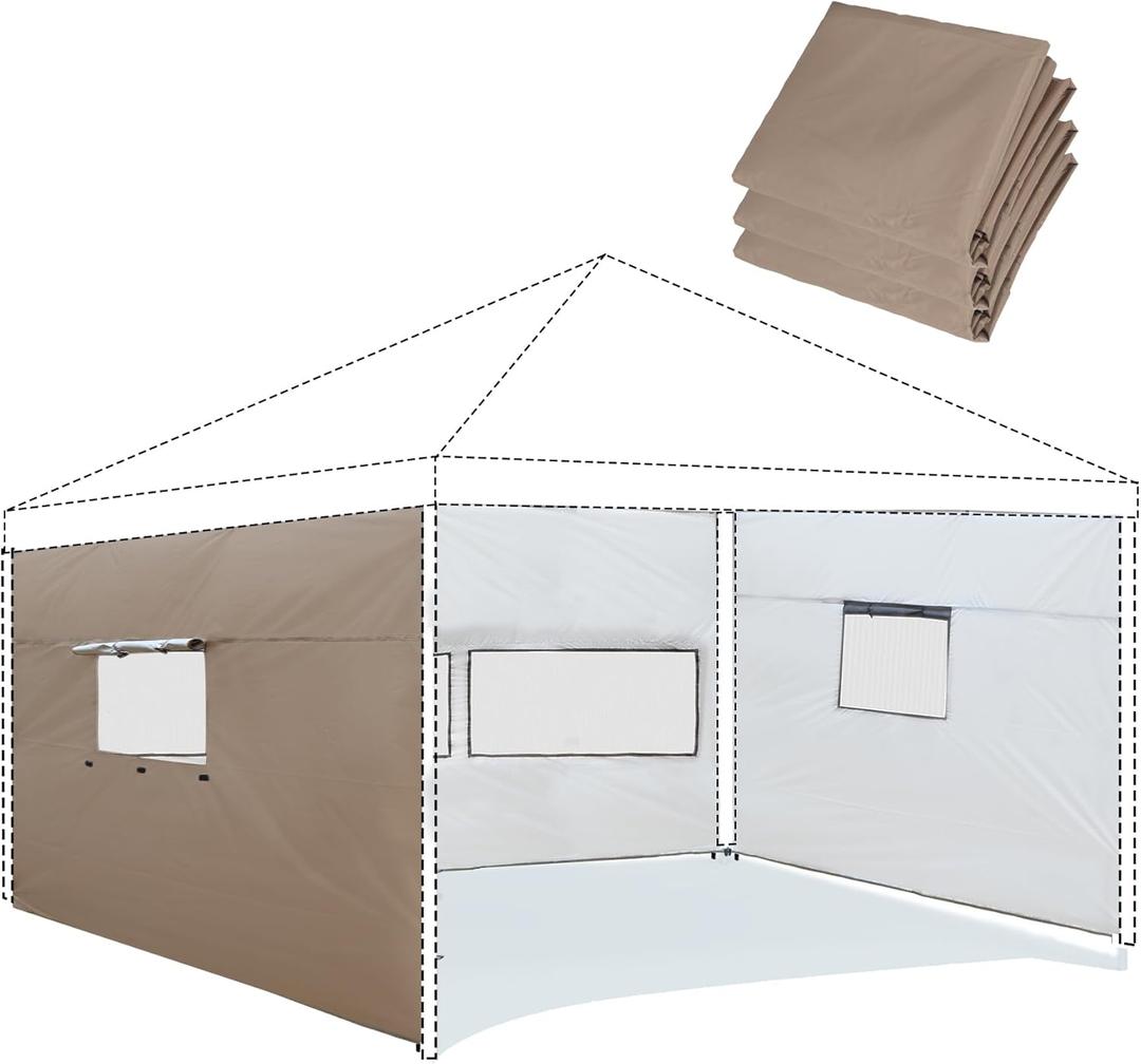 REDCAMP Instant Canopy Sidewall with Window for 10x10ft Pop Up Canopy, 10x6.2ft, 3 Pack Sunwall, Khaki (3 Sidewalls Only, Canopy Tent NOT Included)