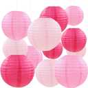 12 Pcs Pink Party Paper Lanterns Romantic Decorations Rose Red and Pink Round Chinese Paper Lanterns for Wedding Birthday Party Valentines Day Engagement Baby Showers Decoration