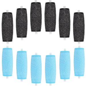 12PCS Coarse Replacement Rollers for Feet,Extra Coarse Roller Refill Heads,Replacement Roller Heads Compatible with Electric Foot Callus Remover Tool (Blue,black)