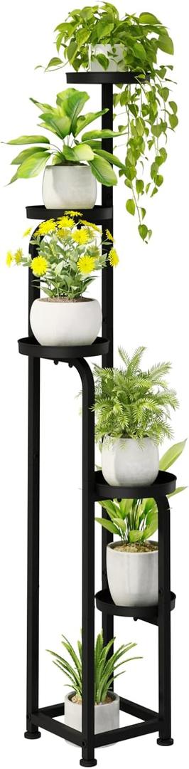 Bamworld Tall Plant Stand Indoor Outdoor, Corner Metal Flower Pot Stands for Multiple Plants, 5 Tier Heavy Duty Plant Shelf for Patio Garden Balcony Living Room Bedroom (Matte Black)