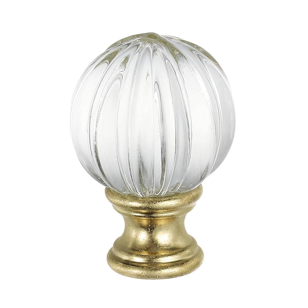 PATIKIL 1/4-27 Lamp Finial Cap for Lampshade Harp Top, Cap Nut Screw Cap Knob Clear Pumpkin Ball Shaped Crystal Lamp Shade Decoration for Table Floor Lamp, Gold Tone (29mm)