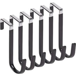 Over The Door Hooks, Door Hangers Hooks,Extra Long 5" Rustproof Organizer Hook with Soft Rubber Padding, No-Scratch Design for Towels, Robes, Coats, Bags (6 Pack Black)