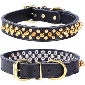 Spiked Studded Dog Collar, Soft Genuine Leather Dog Collar, Adjustable Dog Collars for Small Medium Large Dogs Breeds Pit Bull (S fit Neck 10.5-13", Black)