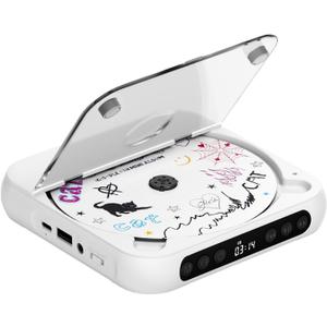 ENVYCLOUD CD Player Portable with Dual Stereo Speakers, Rechargeable Portable CD Player with Bluetooth for Home with Headphones, Support CD/AUX/USB, White