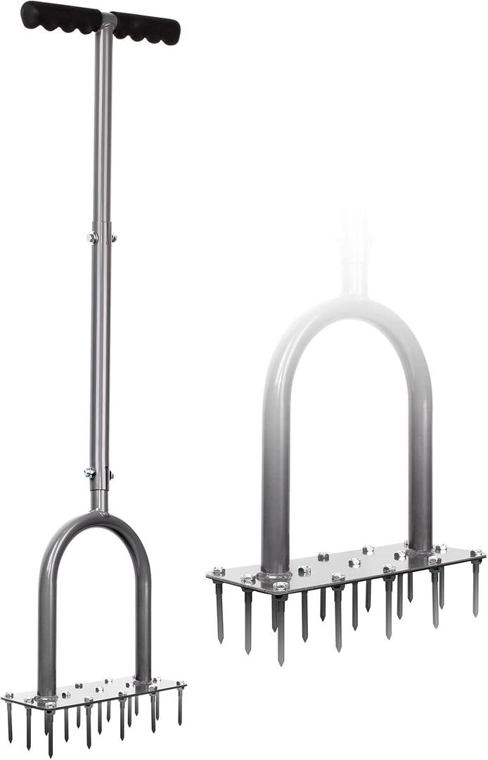 Walensee Lawn Aerator Spike Metal Manual Dethatching Soil Aerating Lawn with 15 Iron Spikes, Pre-Assembled Grass Plug Aerator Tools for Yard, Lawn Aeration, Garden Tool, Revives Lawn Health, Patented