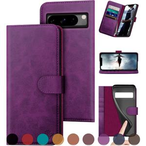 for Google Pixel 8 Pro Genuine Leather Wallet case RFID Blocking4 Credit Card Holder Real Leather Flip Folio Book Phone case Protective Cover Women Men for Pixel 8Pro case Purple