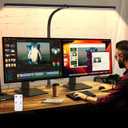 Double Head LED Desk Lamp with Remote Control for Home Office 24W Brightest Computer Desk Light for Workbench Drafting Architect Study Reading with Anti-Glare Cover (Black)