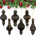 Pinkunn 6 Pcs 6.3 Inch Rustic Mercury Glass Finial Christmas Ornaments Vintage Mercury Glass Christmas Ornaments Farmhouse Hanging Decor for Xmas Tree Winter Holiday Decoration (Black,Golden)