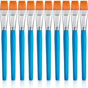Zonon 10 Pcs 3/4 Inch Flat Paint Brushes Acrylic Painting Craft Accessories Small Watercolor Paint Brushes Bulk for Adult Artist Detail Oil Canvas Face(8.1 x 0.9 x 3/4 Inch,Sky Blue)