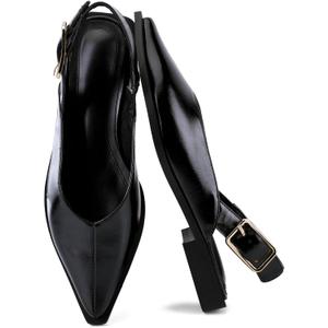 ZBOT Women's Flat Mules Pointed-Toe Closed-Toe Flats Open-Heel Slip-on Style Professional Office Wear Comfortable Casual Sandals, 8.5, Leather Black