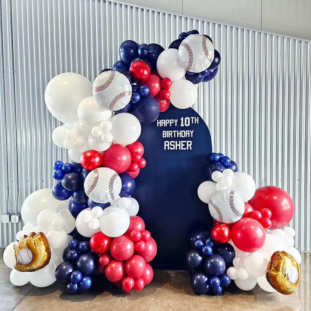 Baseball Balloon Arch Garland Kit,Red White and Blue Balloon Arch Garland Kit for Sport Party Birthday Baby Shower Graduation Decorations
