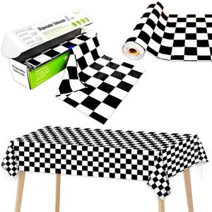 Black and White Checkered Tablecloth Roll 52 in x 100 Ft with Slide Cutter Black Checkered Table Cloth Roll Picnic Party Table Cover for Events Family Banquet Parties and Celebrations(Plastic)