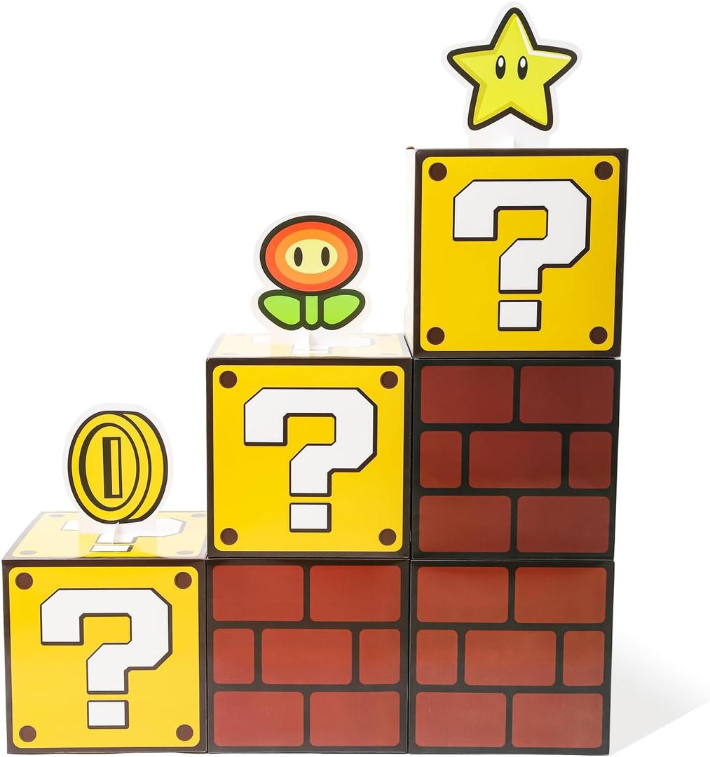 6PCS Big Question Brick Party Boxes, Question Brick Boxes and 6 Set Centerpieces for Kids Boys Girls Birthday Party Decorations,Christmas Halloween Classroom Supplies Favors.(11.8 x 11.8 Inch)