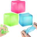 3Pcs Stress Cube Squishy Toys, Slow Rising Ice Cube Stress Balls, Sensory Fidget Toys for Anxiety Relief, Sensory Ice Nee Cube Gel Filled Squishy Ball Toys for ADD/ADHD Kids Adults(Blue, Green, Pink)