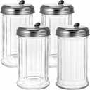 Tebery 4 Pack Sugar Shaker Dispenser Airtight, 12 Oz Thick Glass Sugar Pourer Container with Pour Flap Lid, Powdered Creamer Spice Dispenser for Coffee Bar, Salt, Pepper, Retro Style