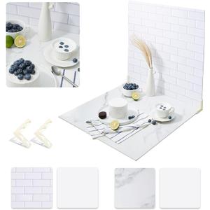 2 PCS Boards Photo Backdrop for Flat Lay, Food Photography Background 24x24 Inch, White Marble Subway Tile Tabletop Backdrop Board BEIYANG