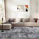 6x9 Washable Area Rug for Living Room, Non-Slip Soft Modern Abstract Large Carpet, Low Pile Neutral Rugs for Bedroom, Dining Room, Home Office, Dorm, Indoor Decor, Black and Grey