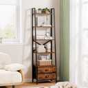 Furologee 5-Tier Ladder Shelf with 2 Drawers,Narrow Bookshelf Storage Shelves,Industrial Bookcase Freestanding Rack Units for Bedroom,Living Room,Bathroom,Home Office,Balcony,Wood Metal,Rustic Brown
