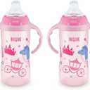 NUK Learner Cup, 10 oz, 8+ Months, 2 Count  BPA Free, Spill Proof Sippy Cup (Pink Kingdom)