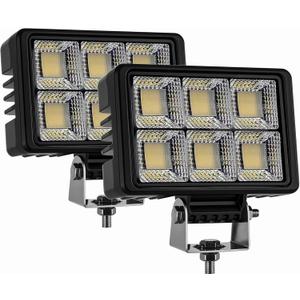 12V LED Flood Light 6 Inch,2pcs 20000LM Waterproof LED Tractor Work Lights for Truck Heavy-Duty Equipment Offroad Boat Farm Engineer