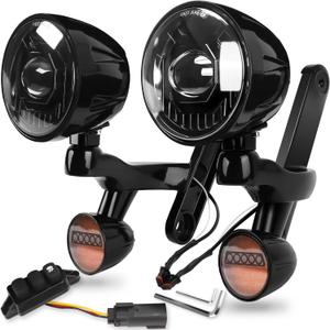 Motorcycle 4.5" LED Auxiliary Fog Lights & Bullet Turn Signals Assembly Kit with Housing Bucket Mounting Bracket & Auxiliary Fog Lamp Switch for Harley Street Glide Electra Glide 2014-2023