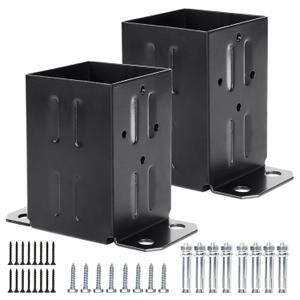 Eapele 4x4 Wood Fence Post Anchor Base, Thick Steel and Black Powder Coated, Come with Wood Screws and Concrete Anchors(Set of 2)