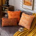 Pumpkin Fall Decorative Throw Pillow Covers 20"x20", Set of 2 Light Gold Soft Faux Fur Pillow Covers for Autumn Harvest, Fluffy Plush Accent Pillow Cases for Farmhouse Couch Cushion Covers