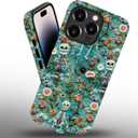 Case Compatible With For IPhone 14 Pro Max, Embroidered Floral Skeletons Phone Case Drop Protection,Soft Shockproof For Girl Women Boy Men,Case For IPhone 14 Pro Max
