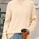 PRETTYGARDEN Casual Long Sleeve Oversized Sweaters for Women 2026 Loose Mock Neck Pullover Sweater Ribbed Knit Fall Clothes (Beige, M)