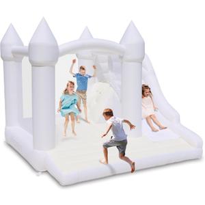 Bounceland Castle Palace Daydreamer Cloud Bounce House, 10.8 ft L x 9.8 ft W x 8.7 ft H, Basketball Hoop, UL Blower Included, Trendy Neutral Color, Fun Slide & Bounce Area, Castle Theme for Kids