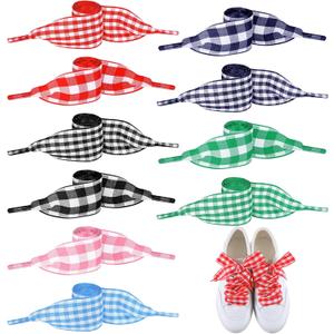 Cutecrop 10 Pairs Gingham Shoe Laces Fashion Soft Checkered Ribbon Shoelaces Colorful Organza Shoe Ties for Women 47in Long