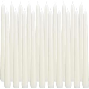 flamecan Ivory Taper Candles, Set of 40 Unscented and Smokeless 10 Inch Taper Candles Long Burning, Paraffin Wax with Cotton Wicks for Burning Approxinately 7-8 Hours Time