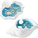 Shell Candles, 2-Pack Scented (Bluebell & Frangipani), Ocean-Inspired Soy Candles in Reusable Seashell Holders, Blue & White Coastal Bathroom Decor & Beach House Gifts