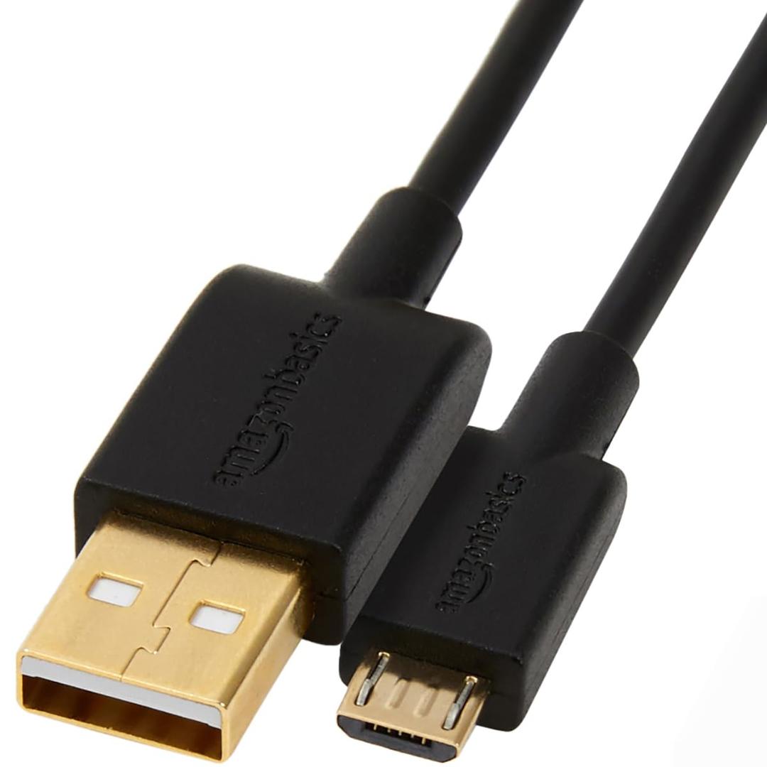 Amazon Basics 5-Pack USB-A to Micro USB Charging & Data Transfer Cable, 480Mbps Transfer Speed, Gold-Plated Plugs, USB 2.0, 10 Foot, Black
