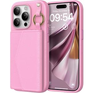 TAURI for iPhone 15 Pro Max Case, Removable Magnetic Wallet Case with Card Holder, [Compatible with MagSafe] Durable PU Leather Phone Case with Wireless Charging, Pink