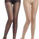 ZIHUA 2 Pairs Run-Resist Sheer Tights for Women, Nylon Black Nude Tights with Reinforced Toes, S-XLPack of 2