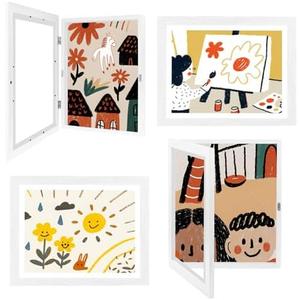 4-Pack Kids Artwork Frames 10x12.5 Front Opening Kids Art Frame for Wall Art work Picture Display Holds 50+ Pcs for Kids Drawings Changeable Frames for Kids' Artwork Storage and Display – White