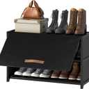 Shoe Rack, 3 Tier Shoe Storage Cabinet with Door 12 Pair Plastic Shoe Shelves Organizer for Closet, Entryway, Hallway, Bedroom, Black