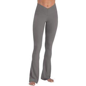 Sunzel Mini Flare Leggings for Women V Crossover Mid Rise Workout Flared Yoga Pants with Tummy Control and Wide Leg (Gray, L)