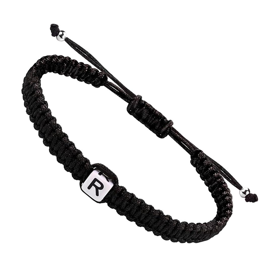 Initial Bracelets for Couples Women Men Initial Charm Handmade Rope Braided Letter Bracelet for Teens Adjustable Jewelry Christmas Gifts for Him Her (R)