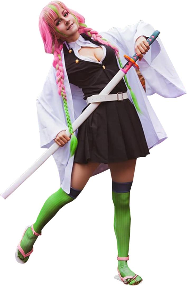 Nuoqi Zentisu Tanjiro Cosplay Adult Giyuu Tomioka Outfit Shinobu Anime Halloween Costume (X-Large, White)