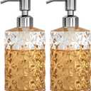 GLADPURE Soap Dispenser - 2 Pack, 12 Oz Clear Diamond Design Glass Refillable Hand Soap Dispensers; with 304 Rust Proof Stainless Steel Pump, Lotion Dispensers for Kitchen, Bathroom (Silver)