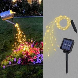 Solar Waterfall Fairy Bunch Lights Outdoor Waterproof 200LEDs 8 Modes Watering Can Light (NO CAN), Solar Powered String Lights Firefly Vine Christmas Tree Garden Decorations Gardening Gifts for Mom (Warm White)