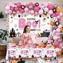 112pcs Halloween Baby Shower Balloon Arch Kit Decorations Pink A Little Boo Is Almost Due Baby Shower Girl Balloons Arch with Banner Ghost Groovy Halloween Birthday Party Decorations Supplies